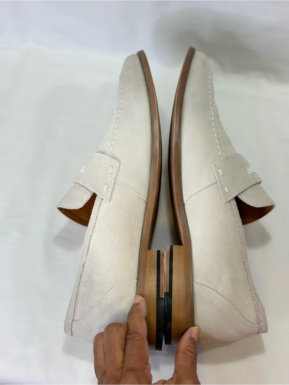 Stacy Adams Light Cream Suede Penny Loafers SZ 9.5 $159